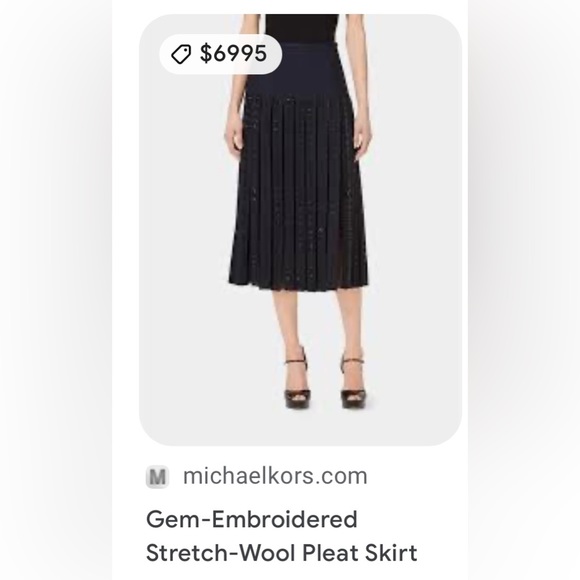 ❌❌ MICHAEL KORS COLLECTION GEM EMBROIDERED STRETCH WOOL PLEAT SKIRT - Picture 4 of 4